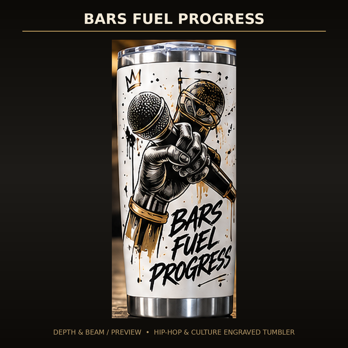 Bars Fuel Progress Engraved Tumbler complete front view