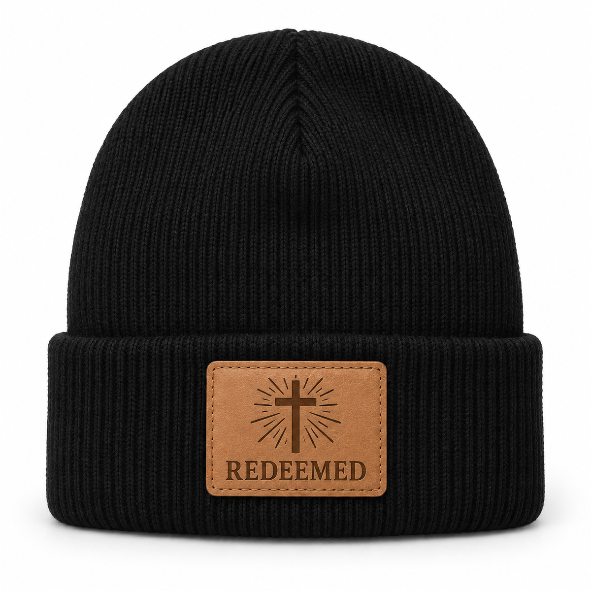 Redeemed Cross leather patch beanie