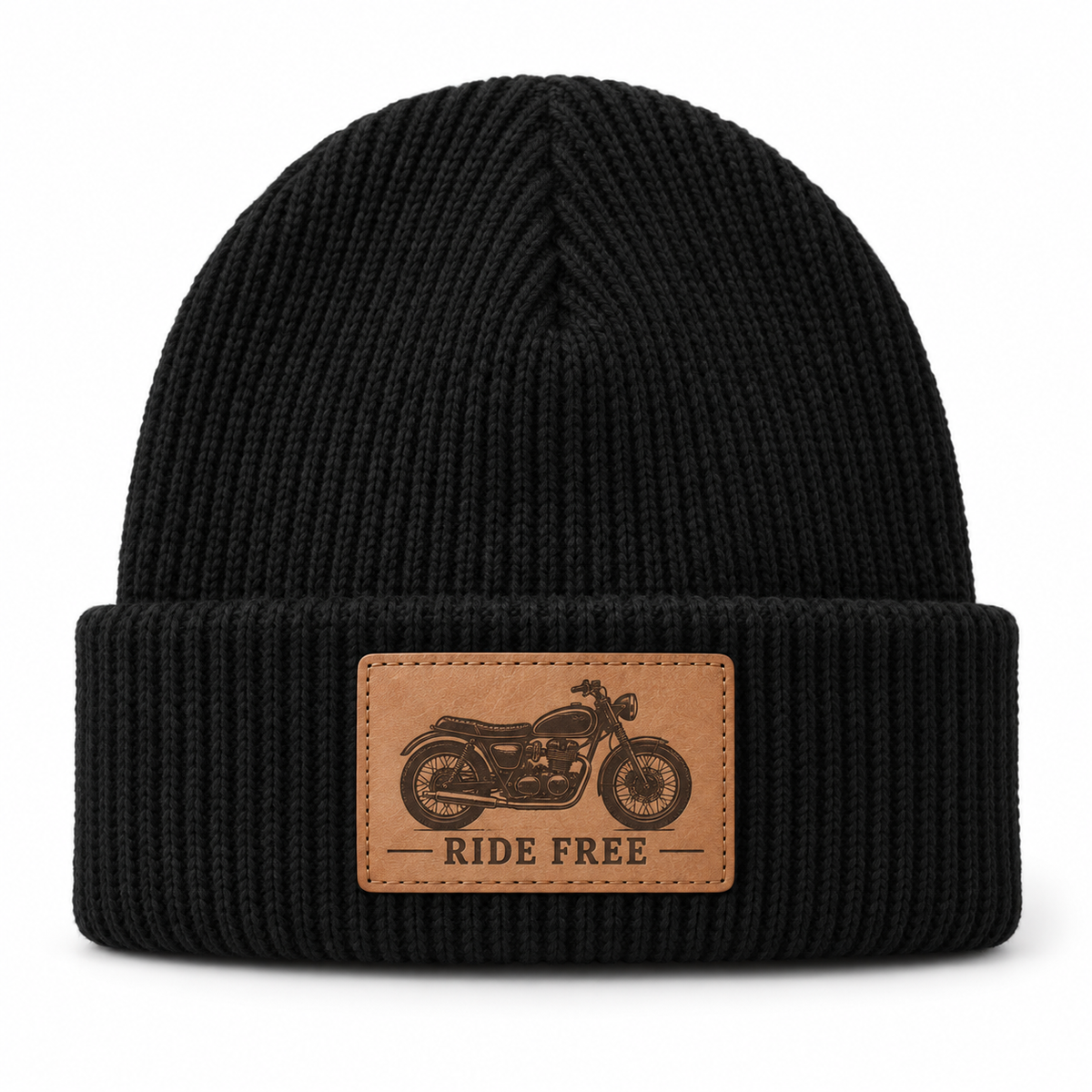 Ride Free Motorcycle leather patch beanie
