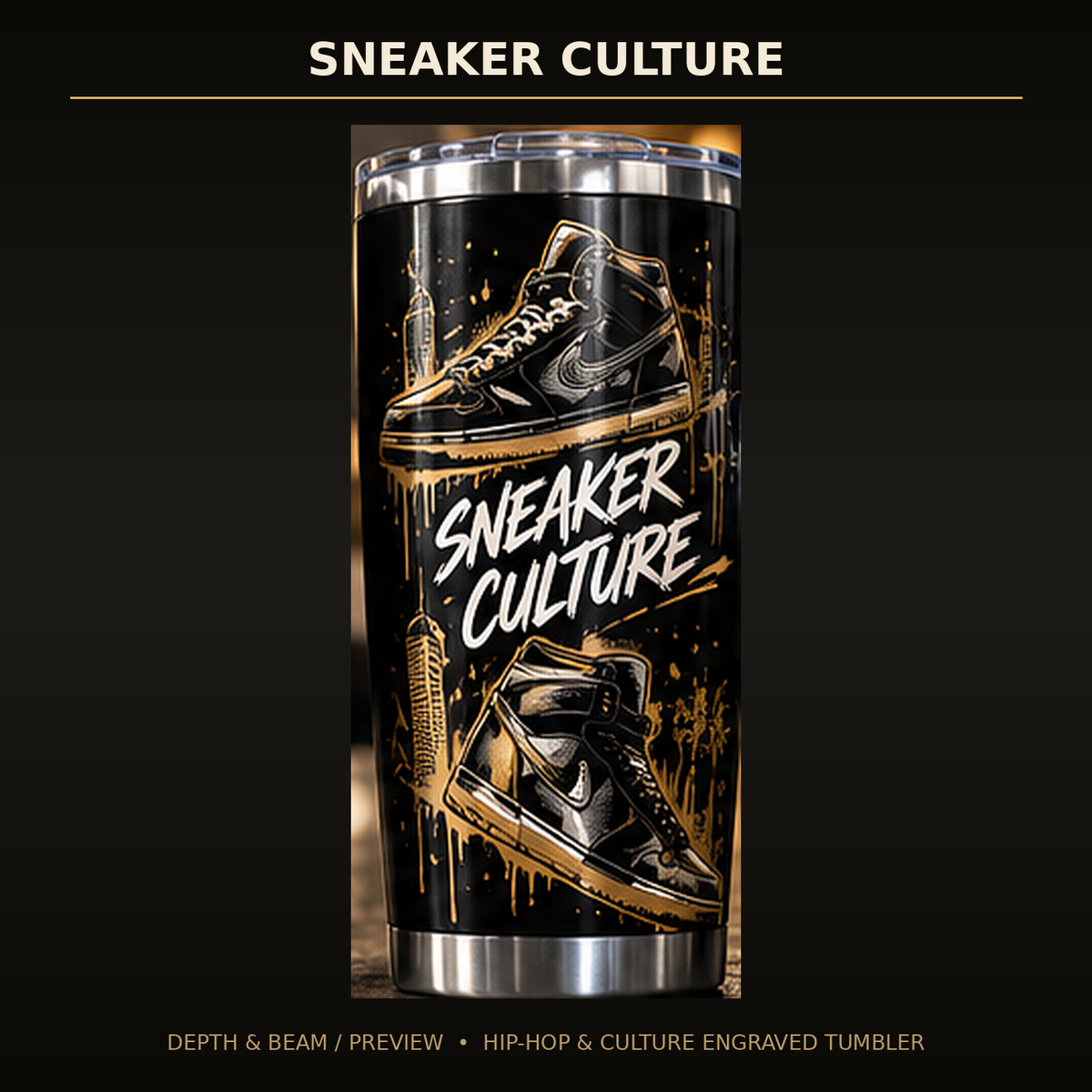 Sneaker Culture Engraved Tumbler complete front view