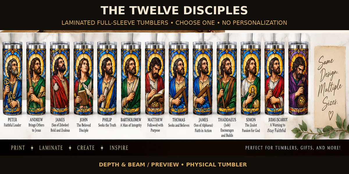 Twelve Disciples laminated tumbler design choices