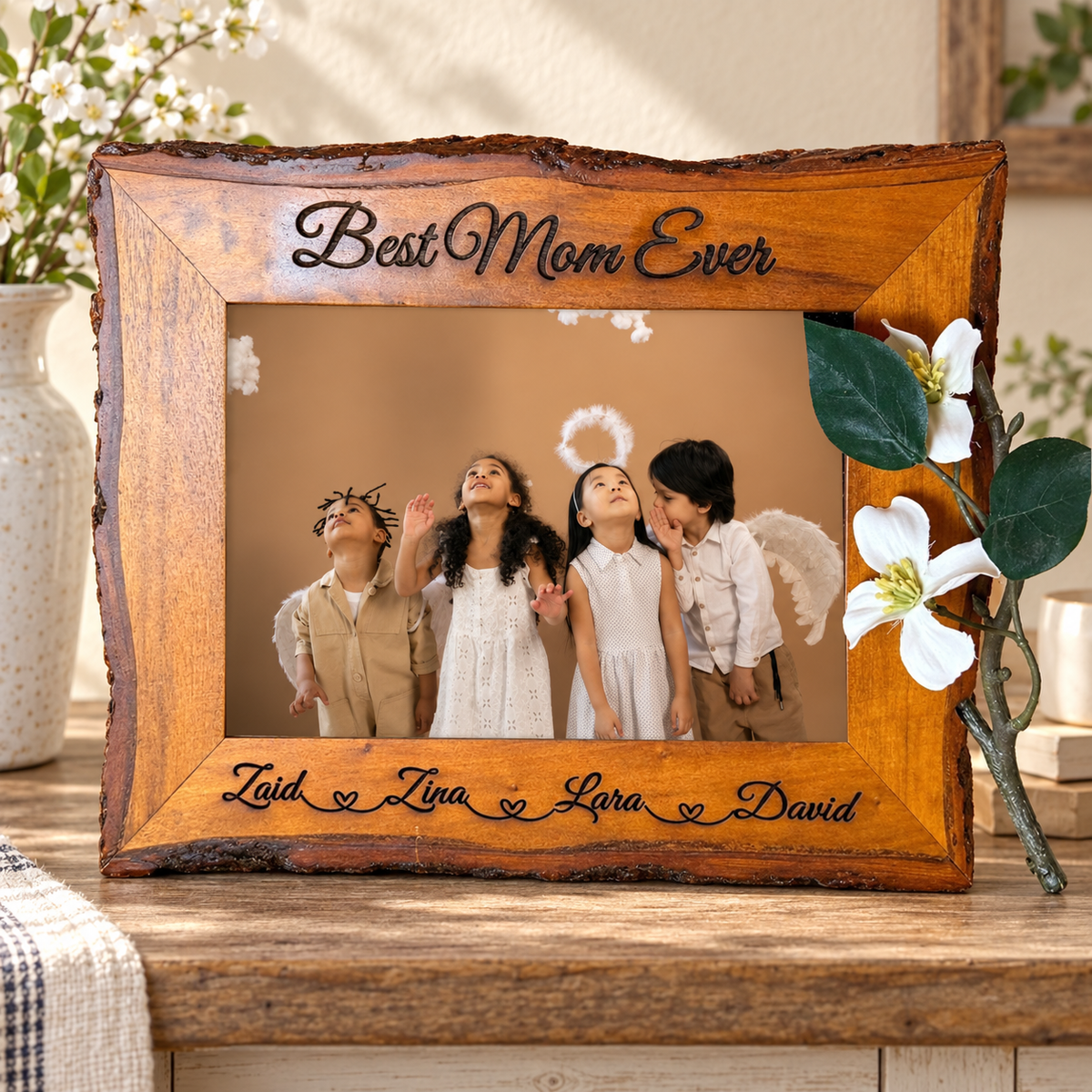 Personalized Best Mom Ever rustic wood picture frame