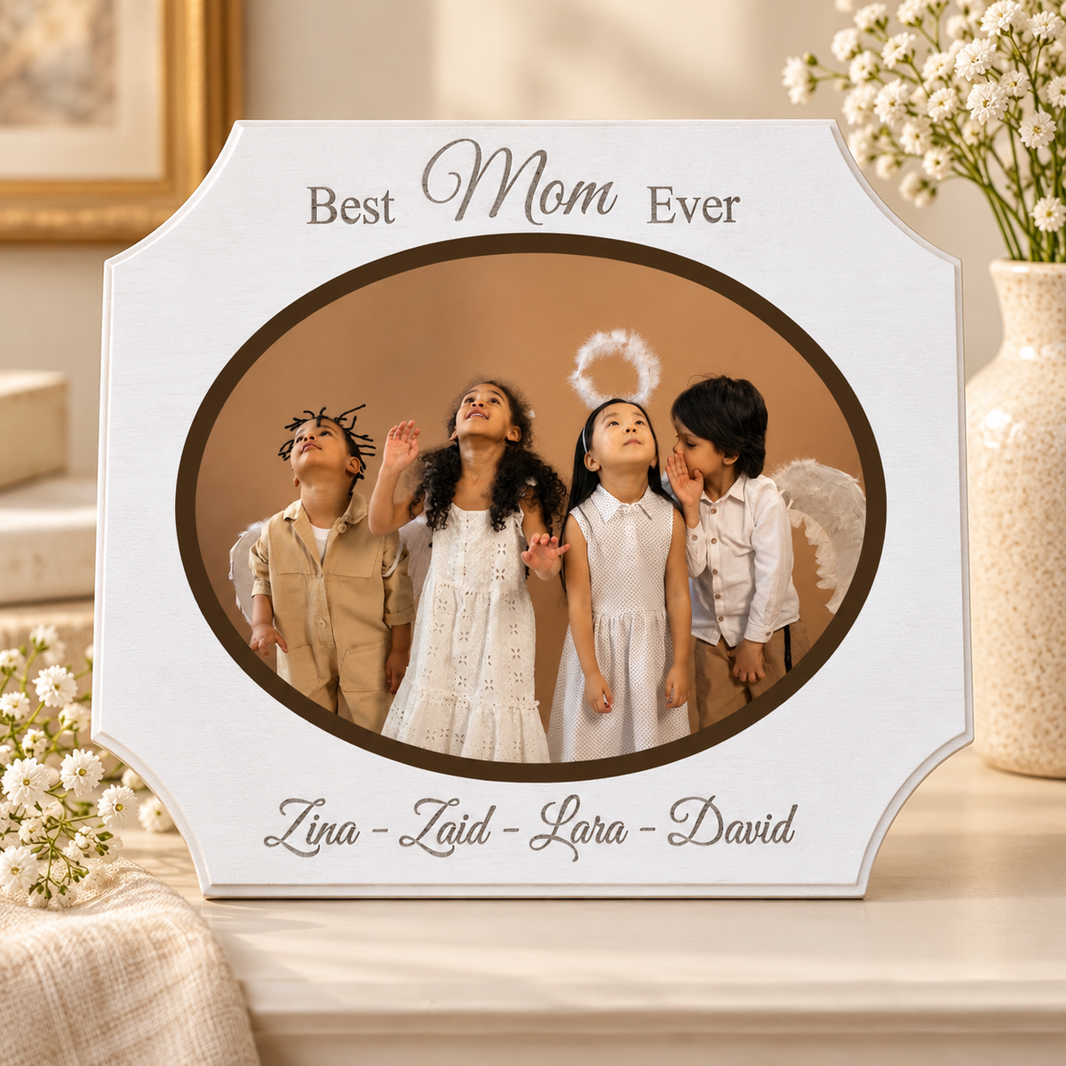 Personalized Best Mom Ever white wood picture frame