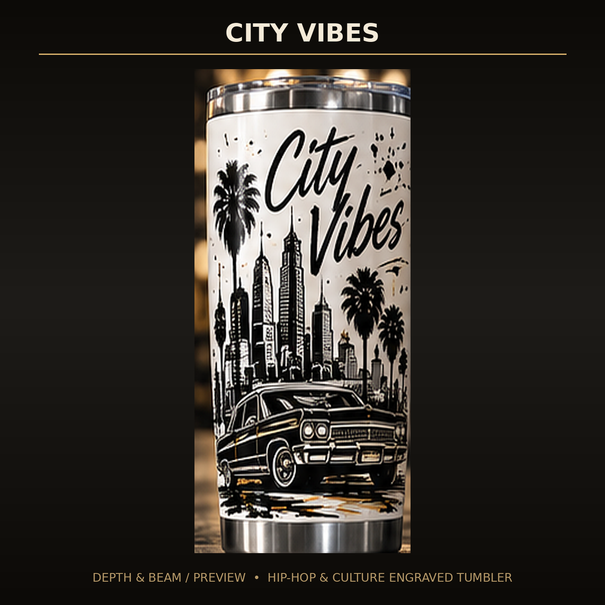 City Vibes Engraved Tumbler complete front view