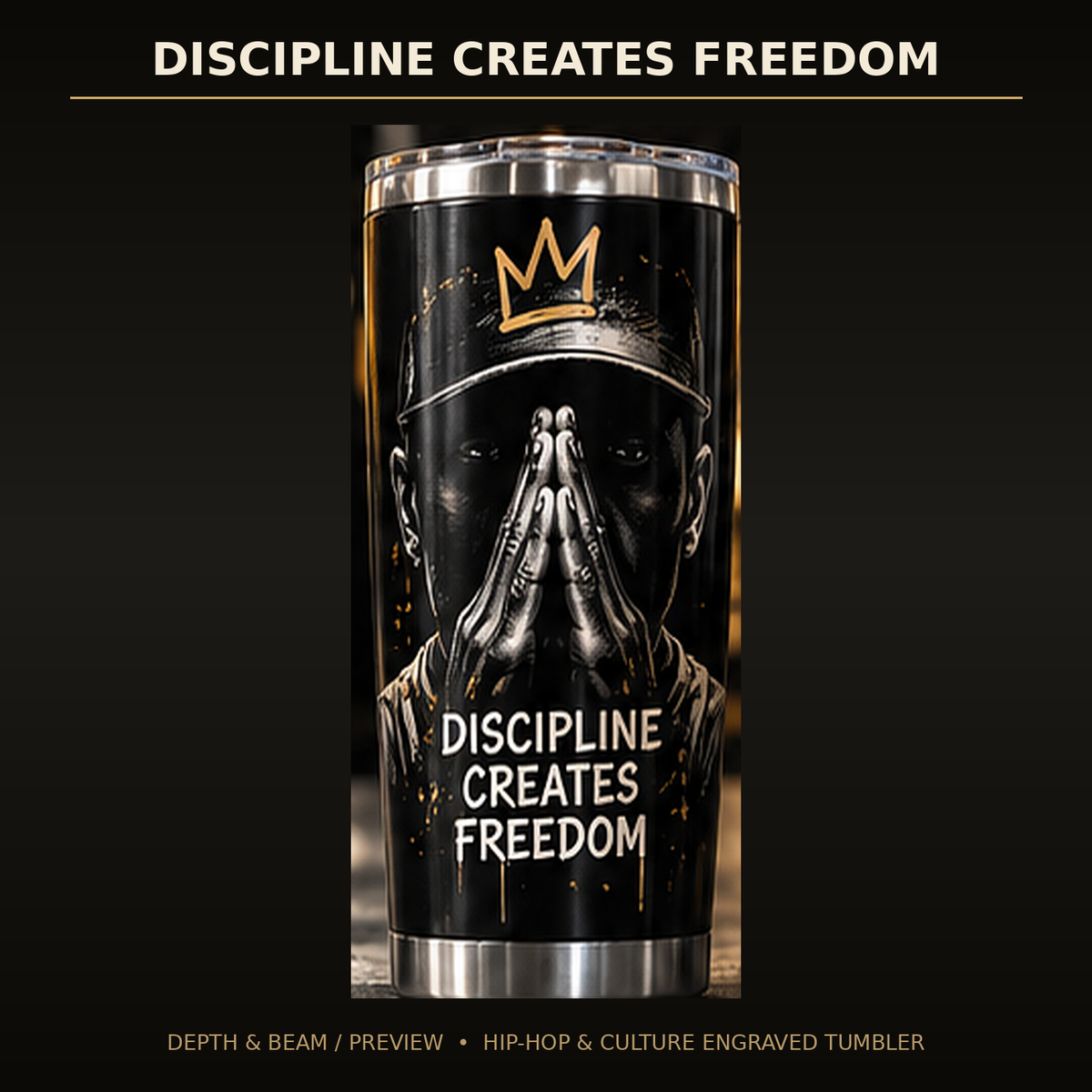 Discipline Creates Freedom Engraved Tumbler complete front view