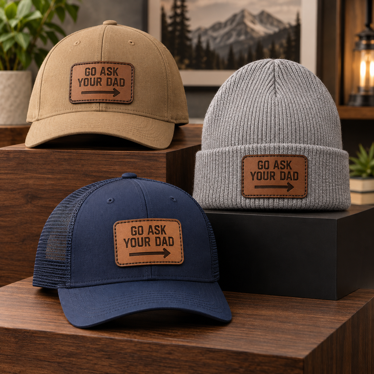 Go Ask Your Dad leather patch hats