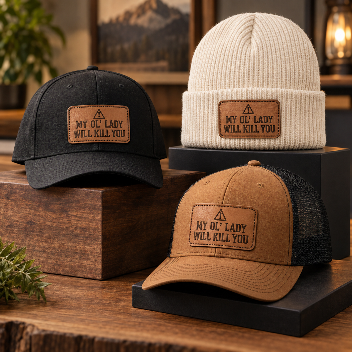 My Old Lady humorous leather patch hats