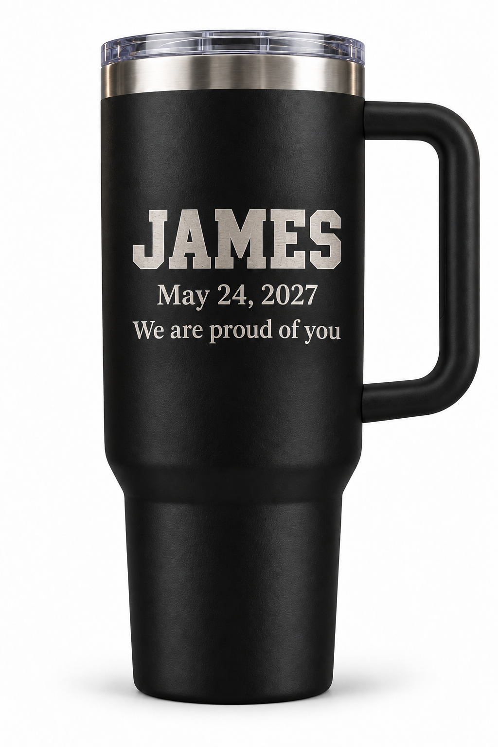 Game Day back personalization example: JAMES, May 24, 2027, We are proud of you