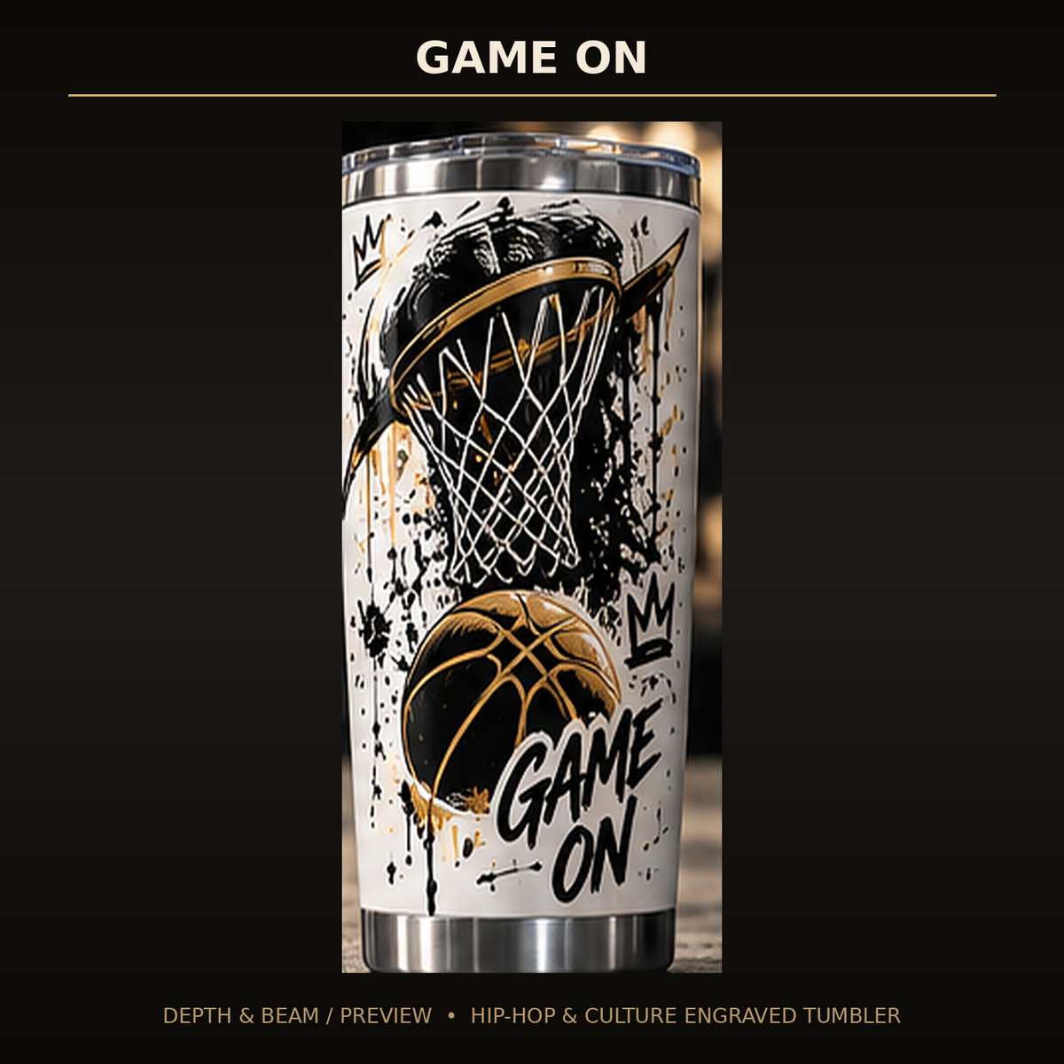 Game On Engraved Tumbler complete front view