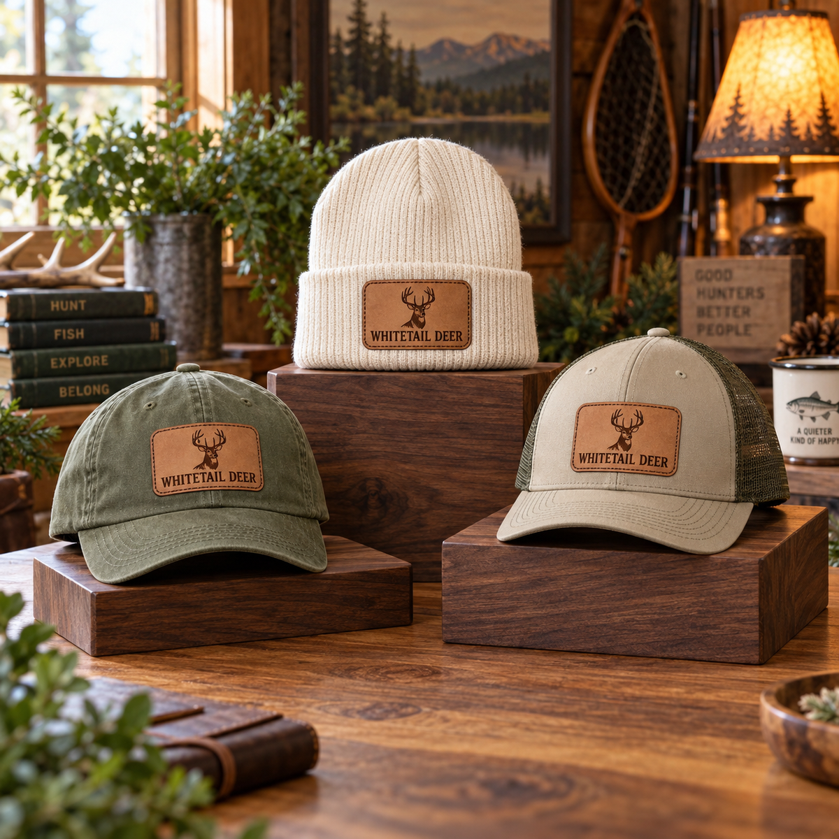 Bass and Trout leather patch hats