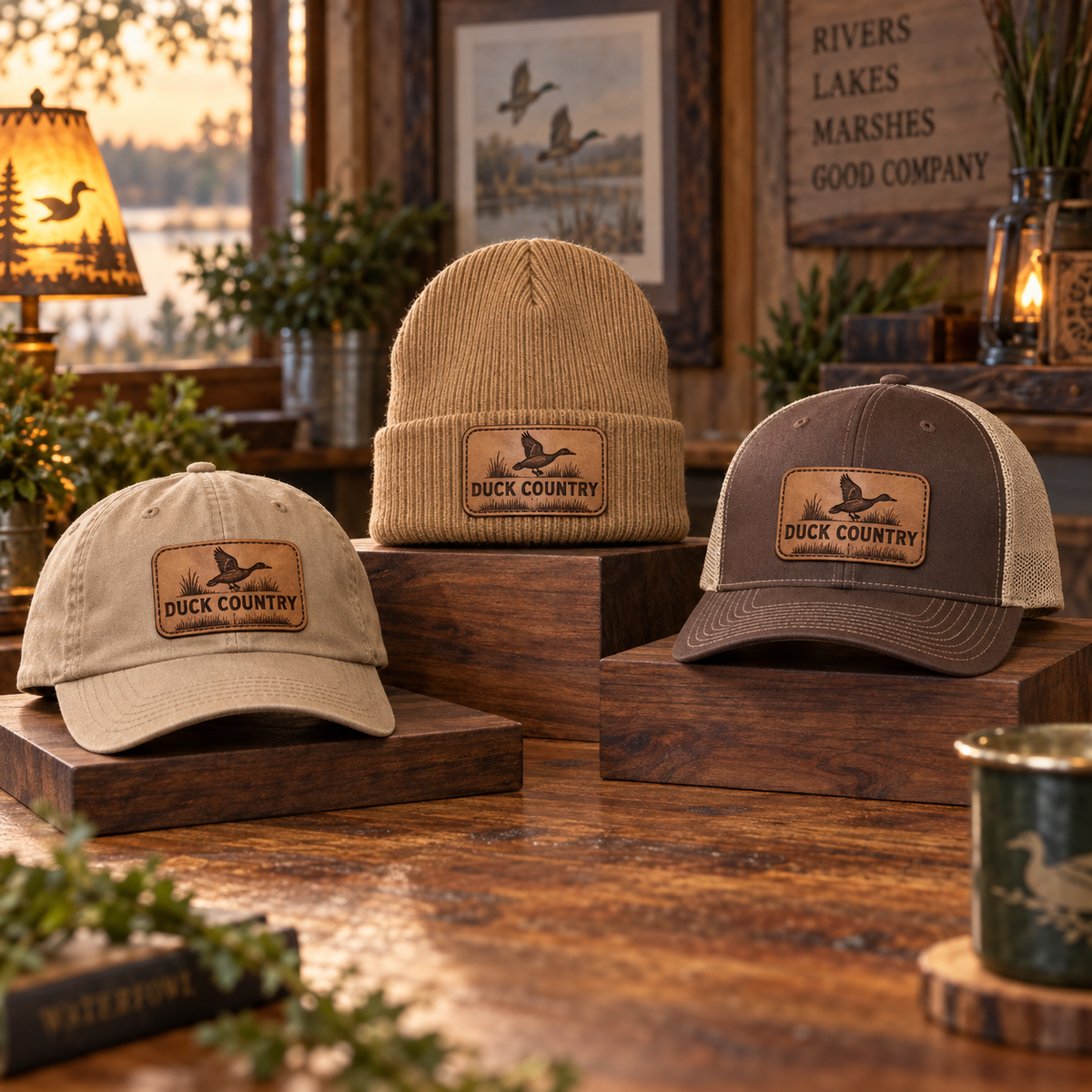 Fishhook and Antlers leather patch hats