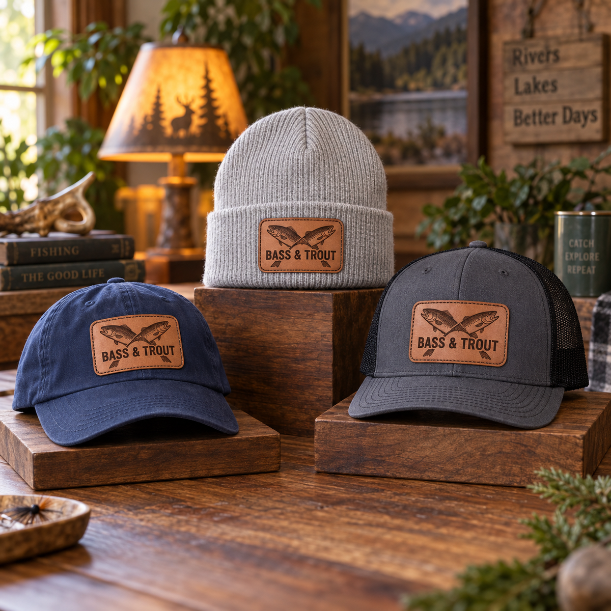 Whitetail Deer leather patch hats