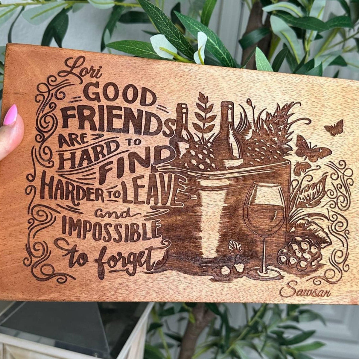Mahogany Wood Board personalized gift. A gift for Friends & Friendship, gift for birthdays, housewarming, retirement, farewell gift
