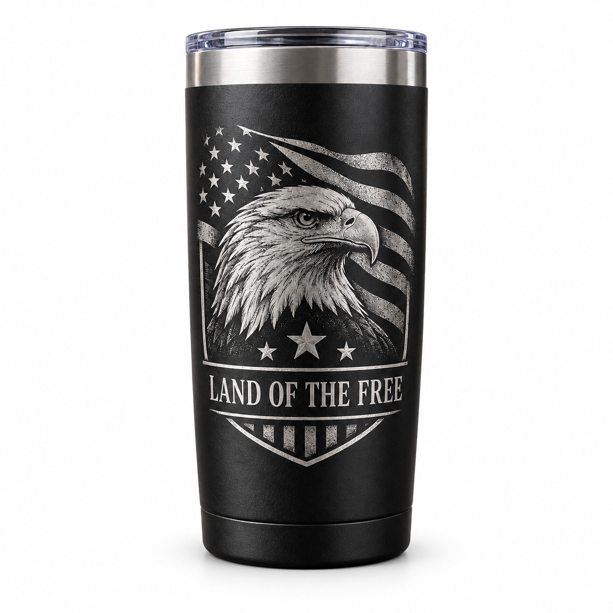 Land of the Free 30 oz personalized engraved tumbler on a white background