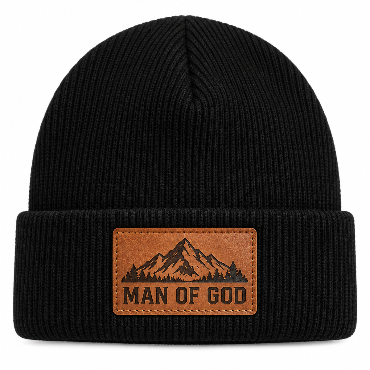 Man of God Mountain Engraved Leather Patch Beanie product image
