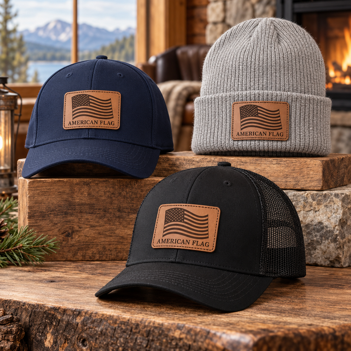 American Flag leather patch hats