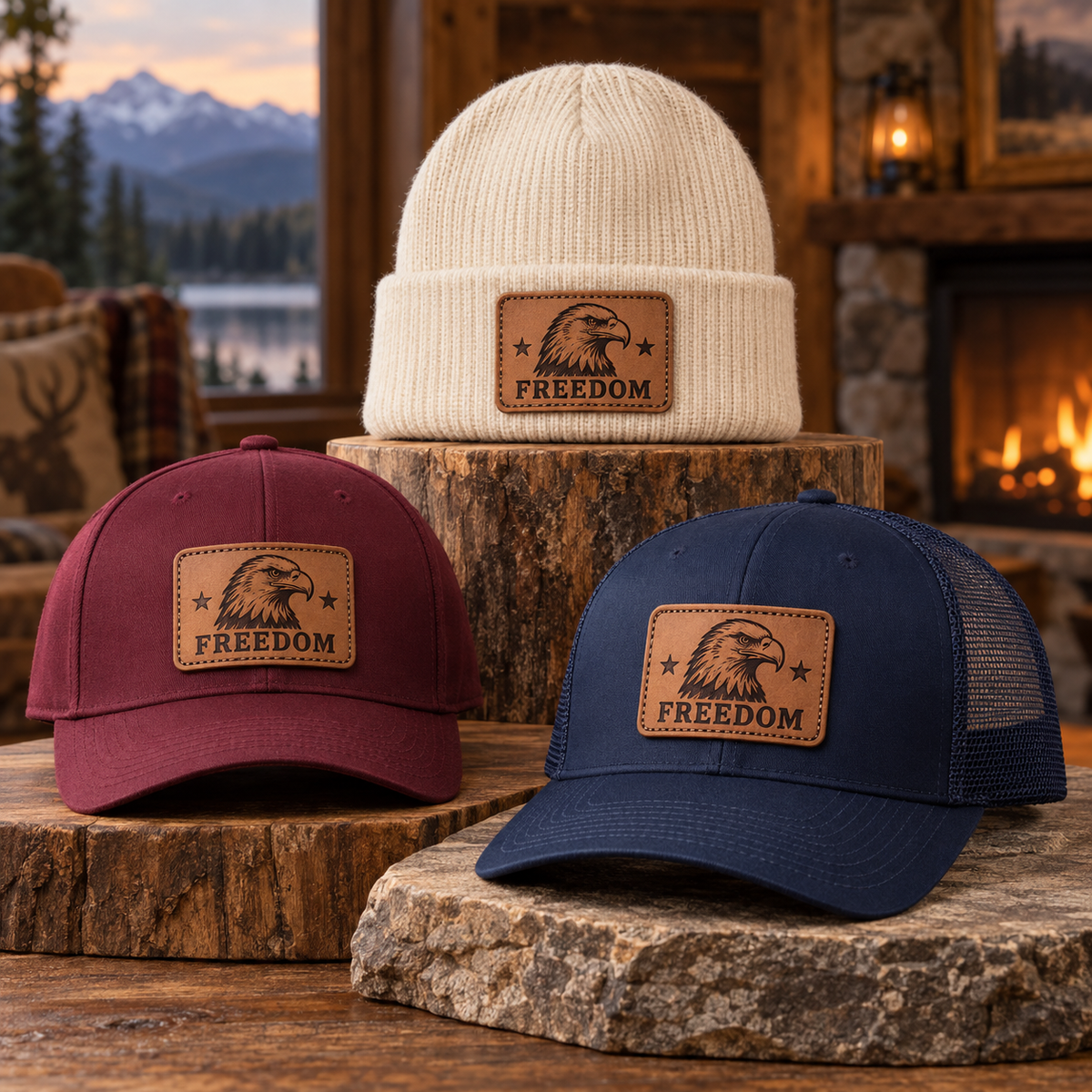 Eagle Freedom leather patch hats