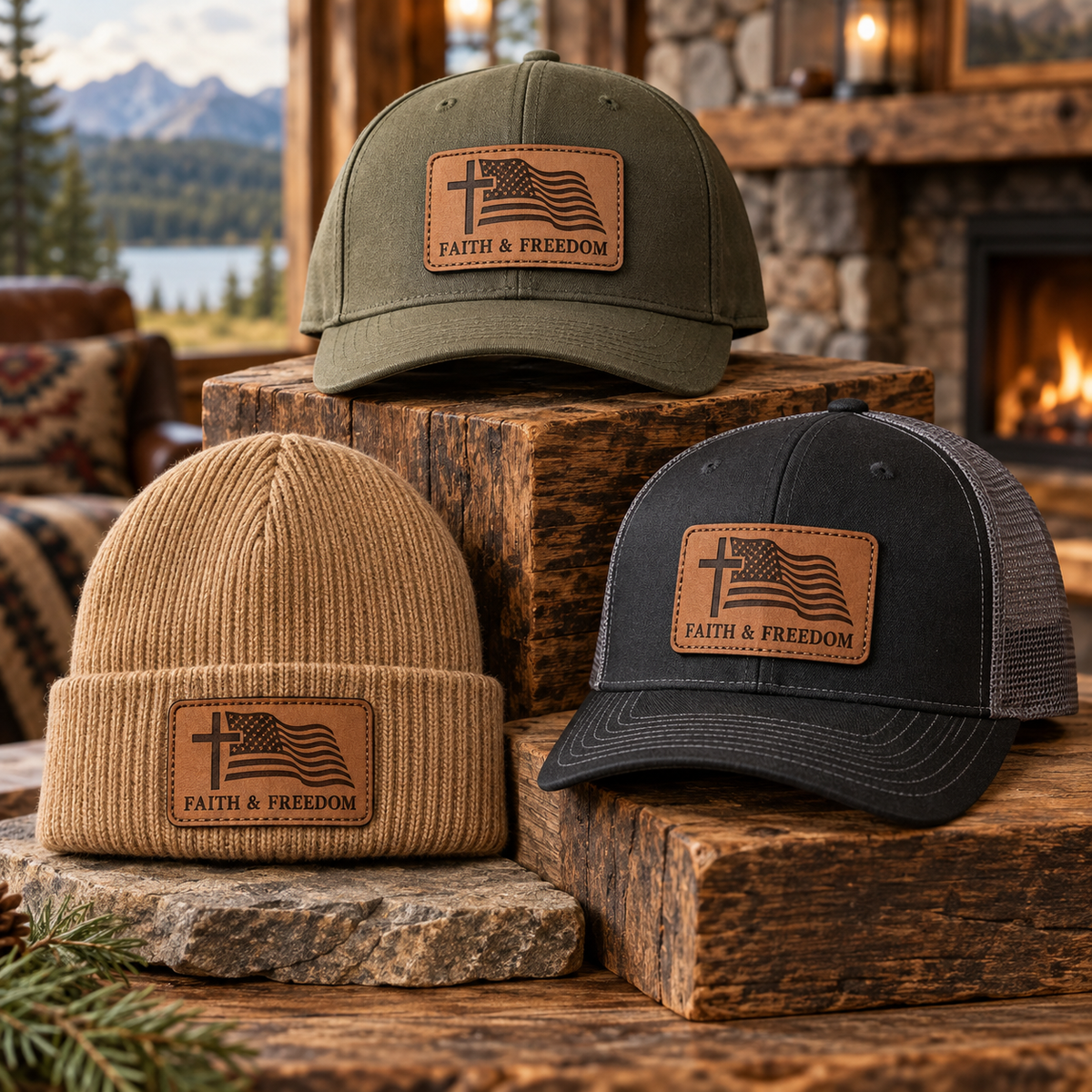 Faith and Freedom leather patch hats