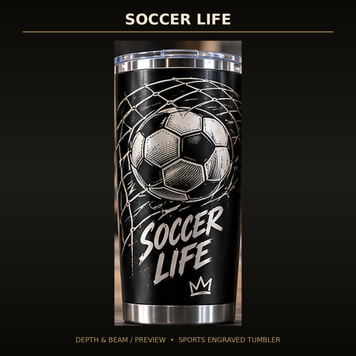 Soccer Life Engraved Tumbler complete front view