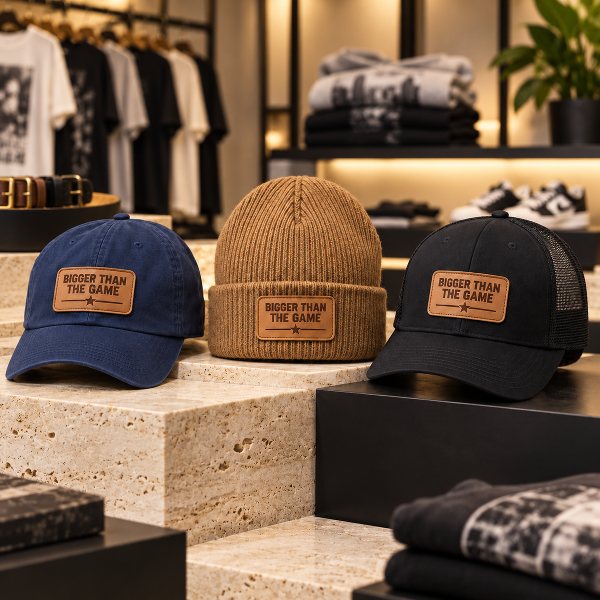Bigger Than The Game leather patch hats
