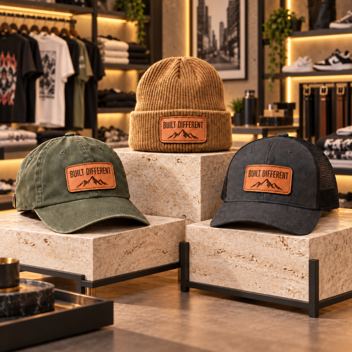 Built Different leather patch hats