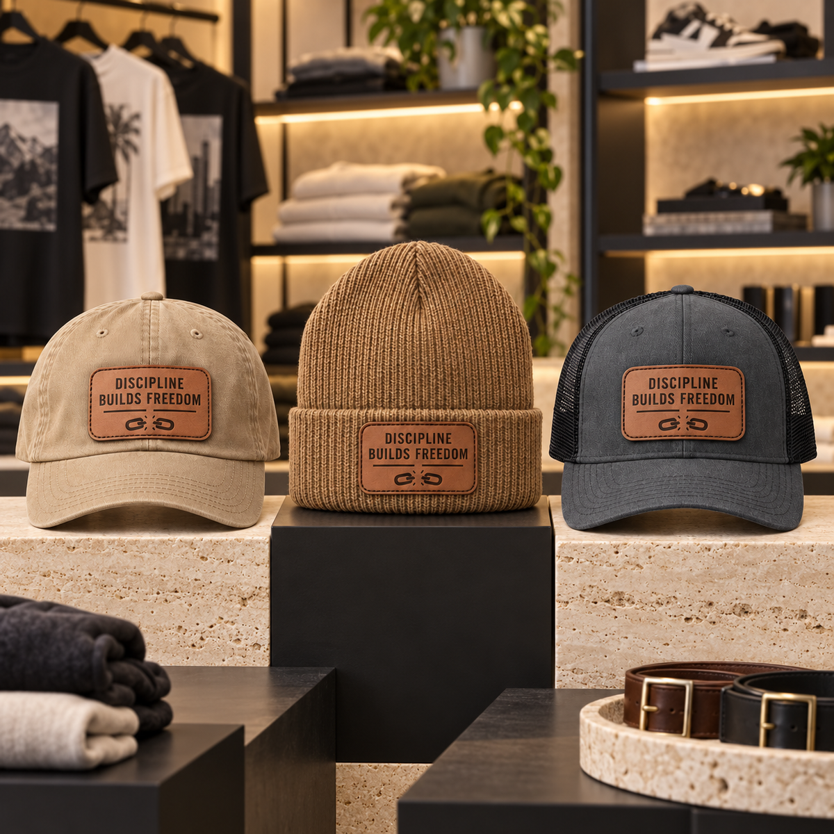 Discipline Builds Freedom leather patch hats