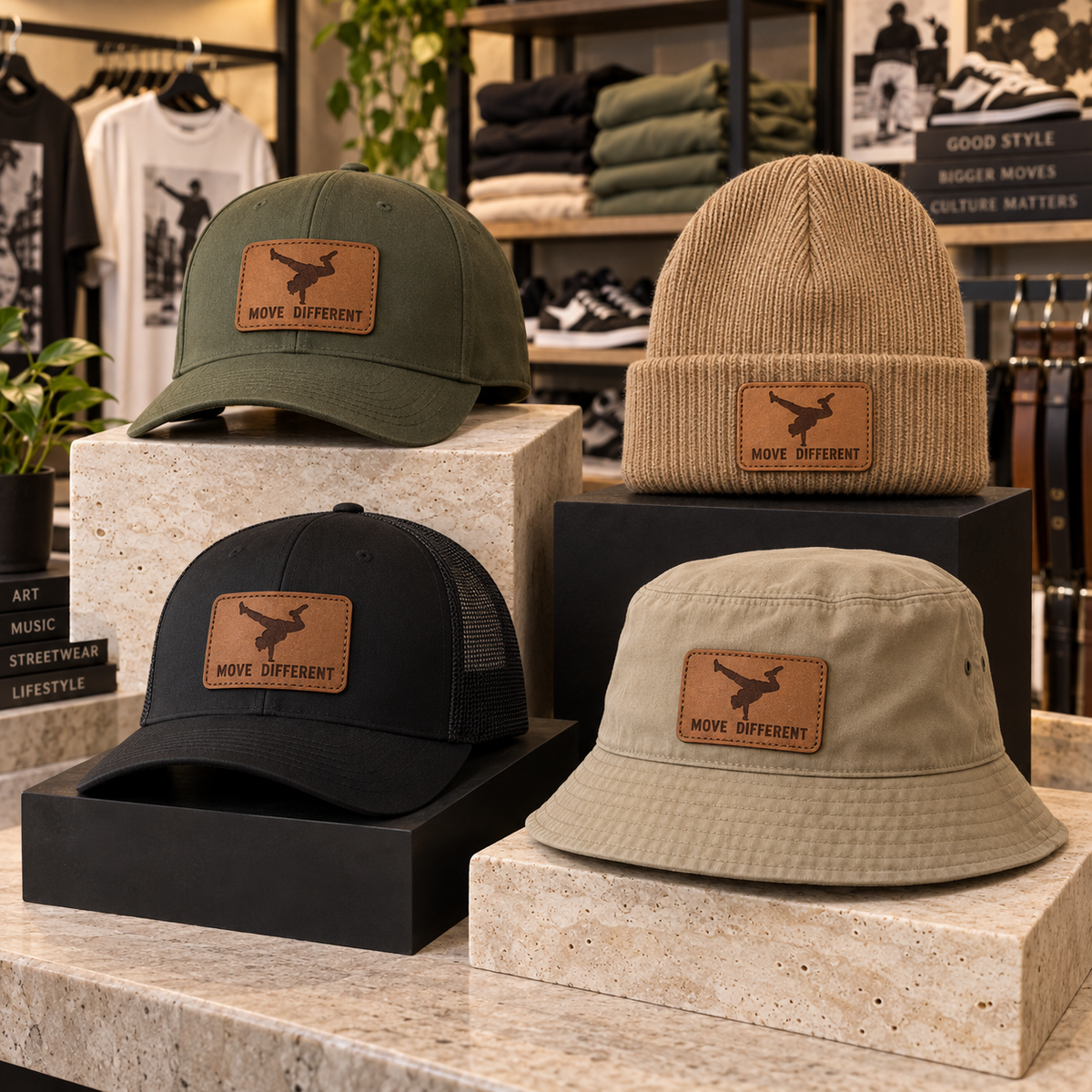 Move Different four hat styles